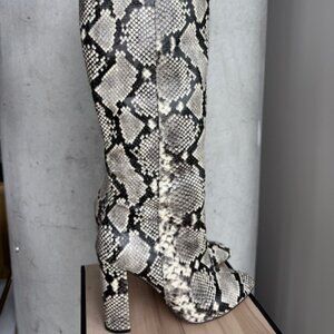 Villa Rouge Black & Nude Leather Snake Print Knee High Boots 8.5